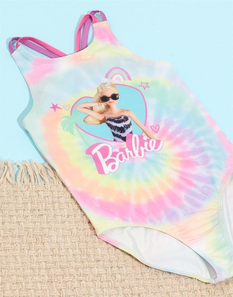 Barbie Swimsuit Girls Kids Doll Logo Tie Dye Swimming Costume - Image 2